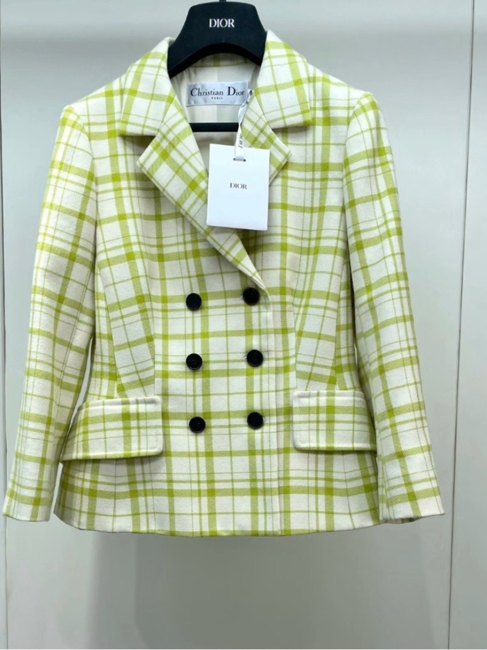 🚩steal Dior Lime Green and White Plaid Double-Breasted Jacket